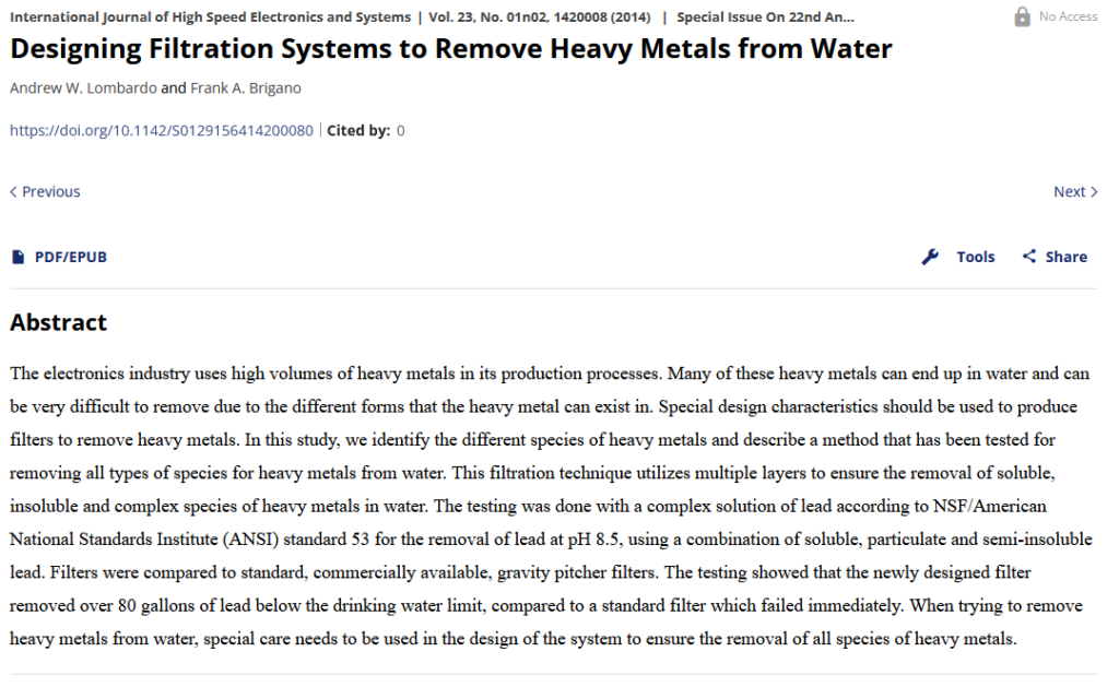 Designing Filtration Systems to Remove Heavy Metals from Water