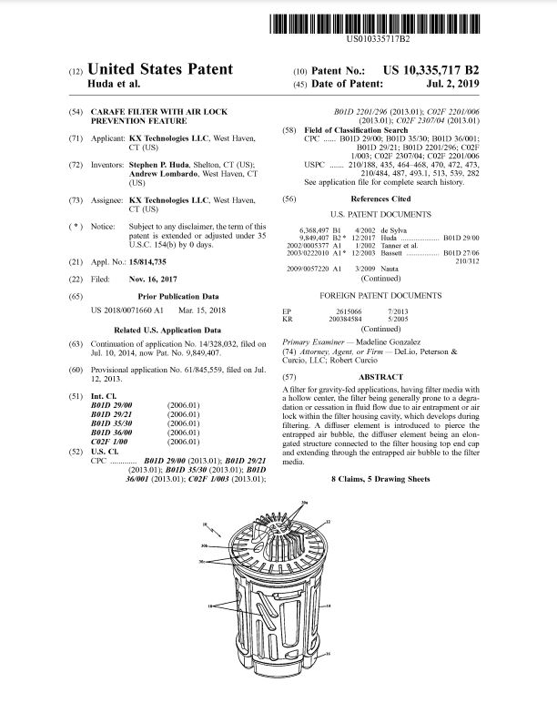 Carafe filter with air lock prevention feature (continuation)